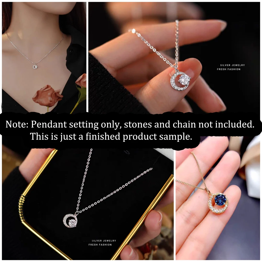 5-9mm Adjustable Pendant Mounting, S925 Sterling Silver Pendant Base, Women\'s Delicate Moon Design Jewelry Accessory