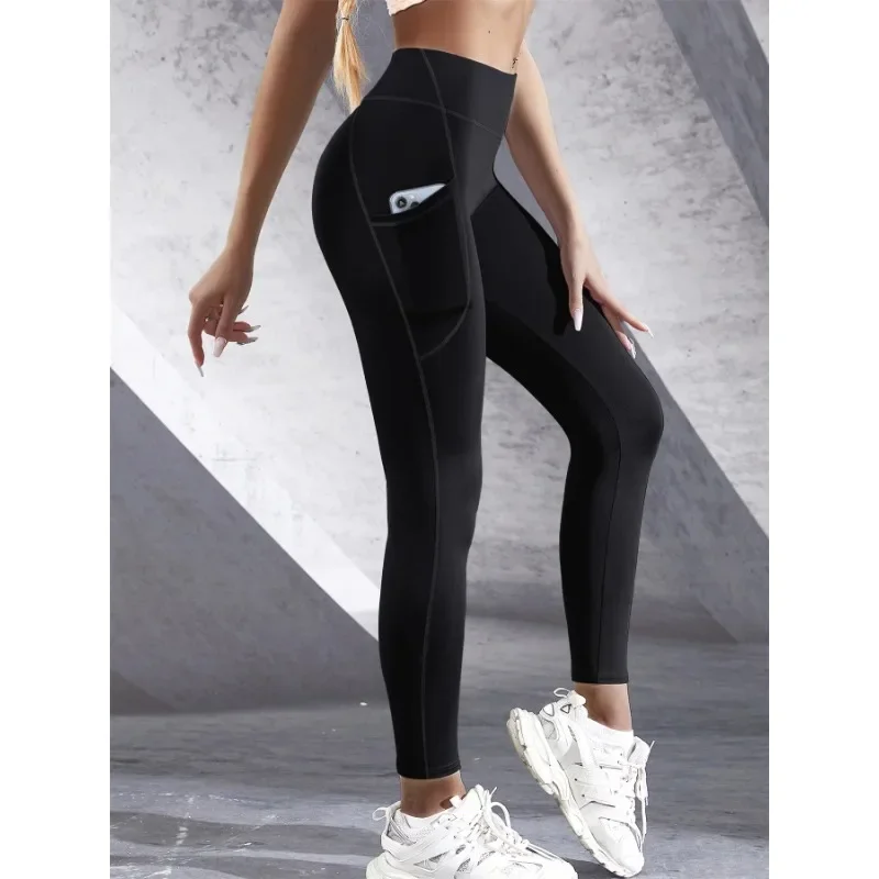 Solid Color High Waist Yoga Leggings for Women Push Up Stretch Tights with Pockets Gym Fitness Running Sports Butt Lift Pants