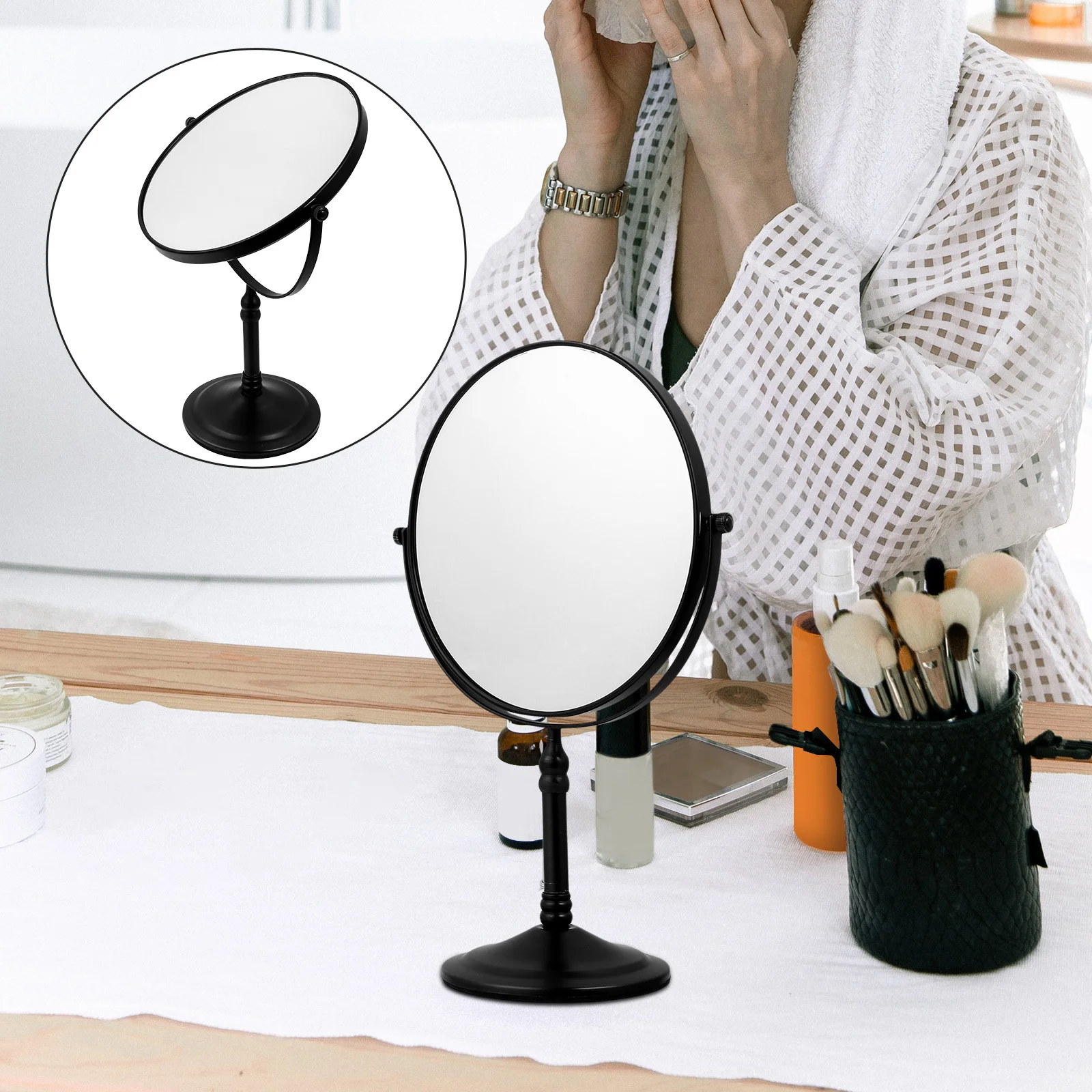 1 قطعة الفضة منضدية قطب المرآة البالونية مرآة مزدوجة الوجهين 3X عدسة مكبرة ل ماكياج الحلاقة روتين العناية بالبشرة #1