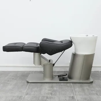 02**Japanese-style electric lift barber shop semi-lying flush bed for high-end hair salons