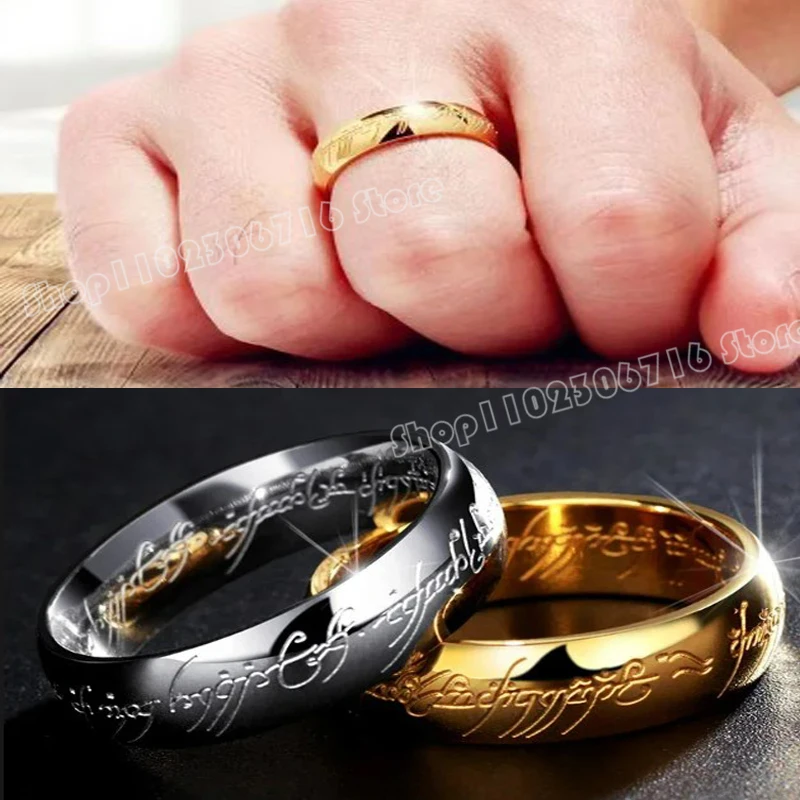 

2024 Lord of The Fingers Ringsies Film Inside and Outside 3D Carved Spanish Sanskrit Stainless Steel Exquisite Ring for Men Gift