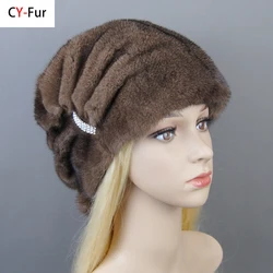 2026 Fashion Hot Whole Genuine Mink Fur Hats Female Winter With Mink Fur Pompons Elegant Luxury High Quality Ladies Beanie Hat