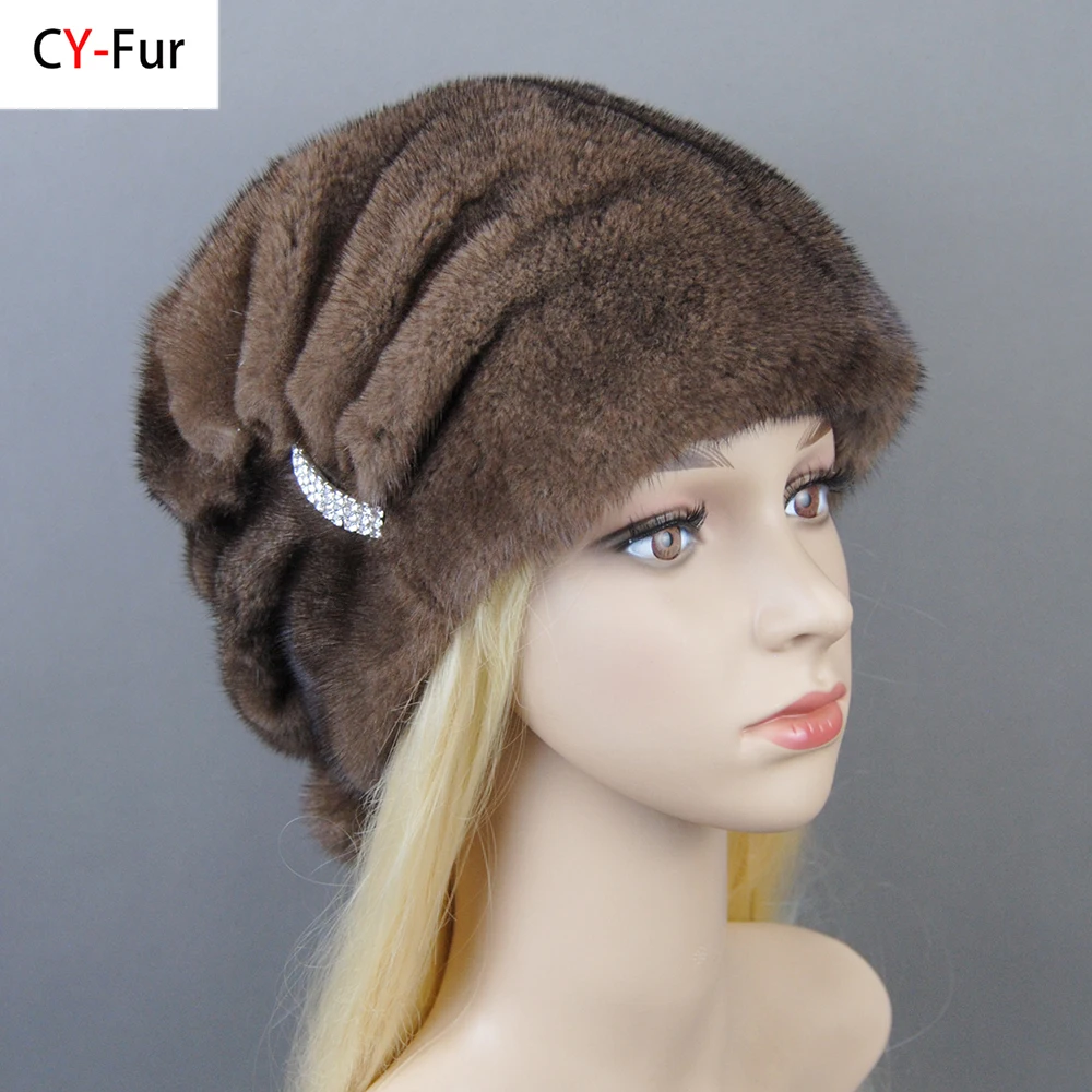Modne czapki z prawdziwego futra norek na zimę 2026, damskie, z pomponami z futra norek, eleganckie, luksusowe, wysokiej jakości czapki beanie dla pań.