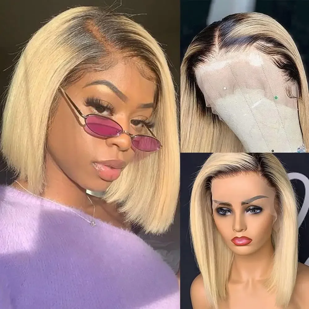 

1B613 Honey Blonde Vietnamese Short Straight Bob Wig 13x4 Full Lace Frontal Wigs Human Hair Glueless Lace Front Wigs for Women