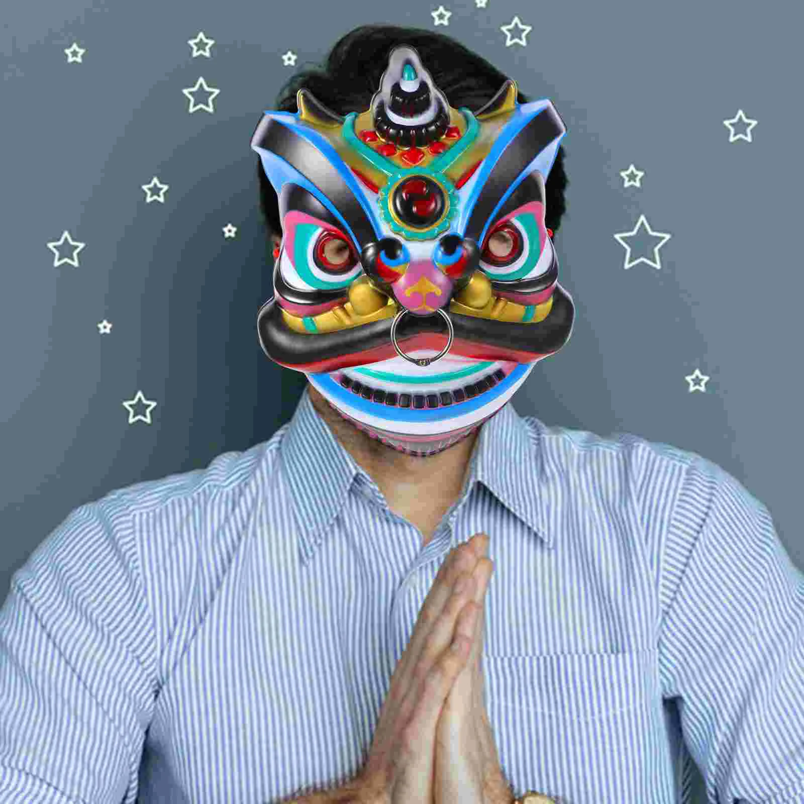 Oriental Lion Mask Awakening Men's Full Face Manual Performance Stage Annual Meeting Masquerade The Dancing Masks Funny Prom