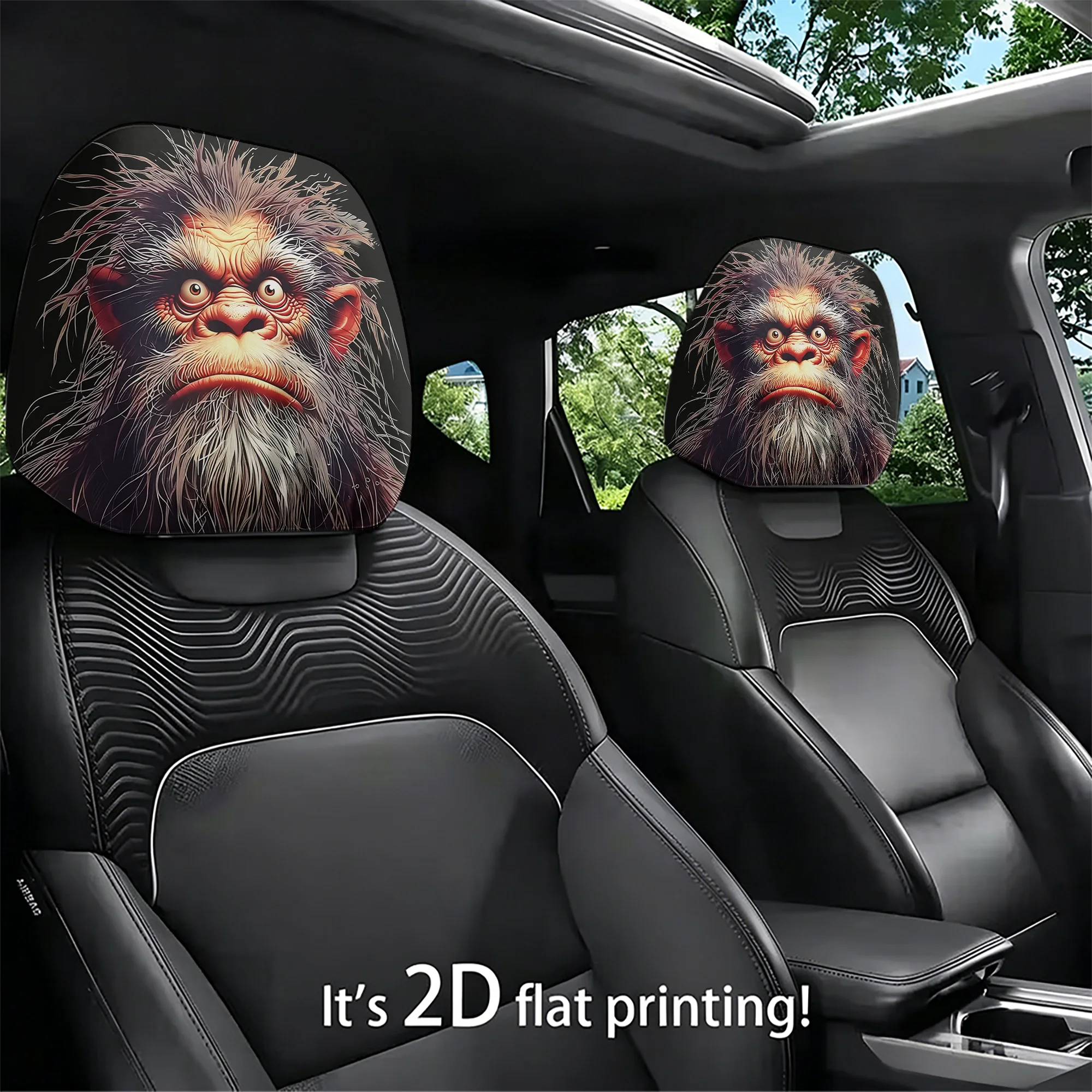 2pcs Bigfoot-Printed Car Headrest Covers—Add a Wild, Adventurous Style to Your Car’s Interior. Easy to Install.