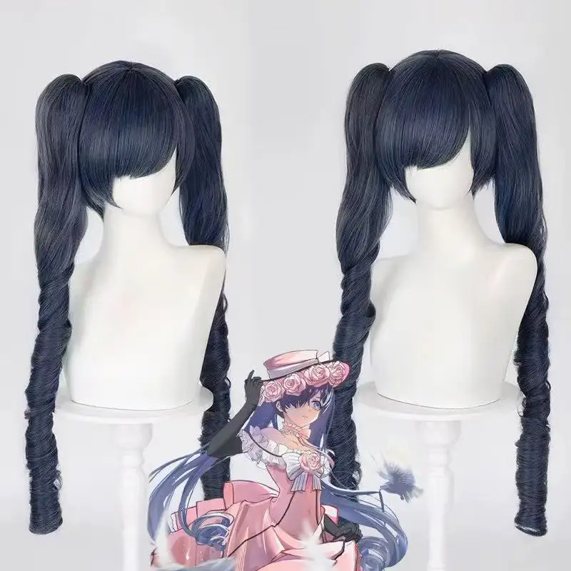 

Цельный сине-серый двойной хвост, вьющийся длинный черный декон, аниме, парик для косплея в стиле Чар