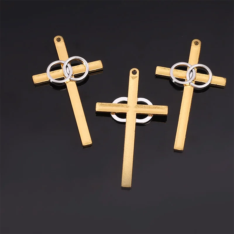 2 Pieces/New Classic Charm Silver Plated Catholic Big Cross Pendant Necklace Bracelet Metal Accessories DIY Jewelry Making