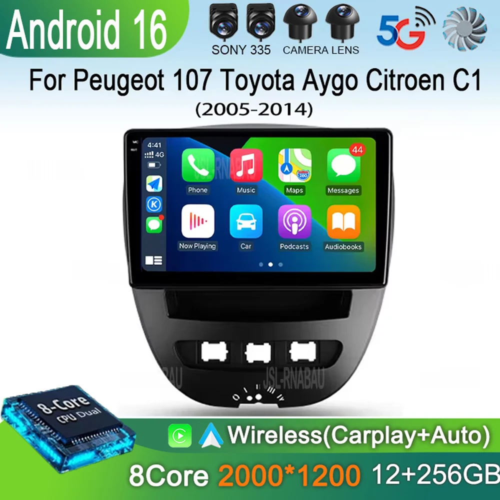 Android 16 Auto Car Radio Multimedia Player For Peugeot 107 Toyota Aygo Citroen C1 2005 - 2014 Head Unit Stereo GPS Navi Carplay