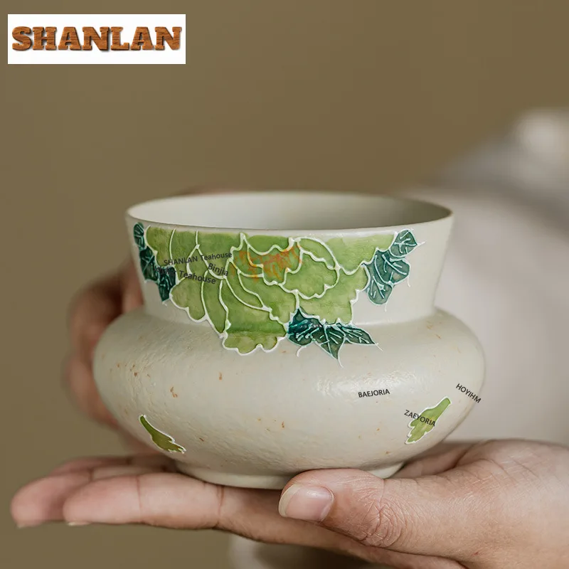 HOYIHM Caramel-colored Hand-painted Peony Jianshui Tea Wash Bowl Tea Residue Bucket Tea Dust Cylinder Barrel Chaxi Ornaments