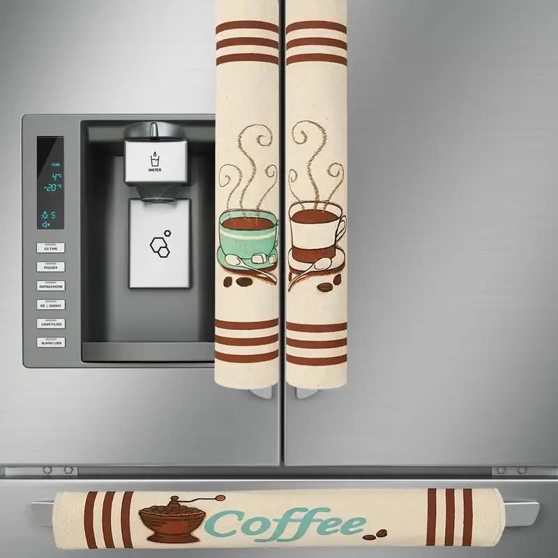 

Refrigerator Door Handle Covers Coffee Design Fingerprints Dust Covers 3Pcs Keep Kitchen Appliance Clean From Oil