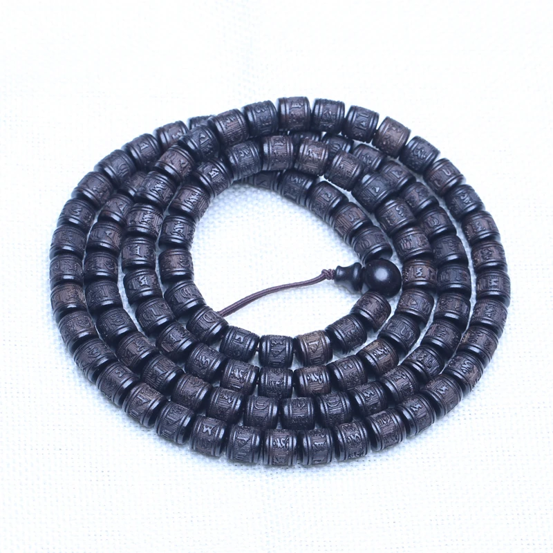 Natürliches Ebenholz, tibetisches Gebetsdrehrad, sechs Zeichen, 8 mm, 108 Perlen, Mara-Halskette, Rosenkranzperlen – Detail 23