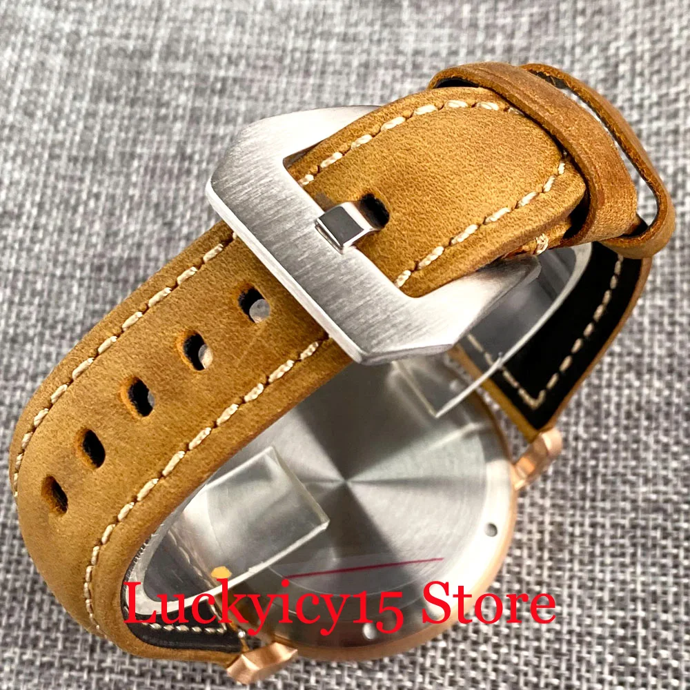 Tandorio 46.5MM CUSN8 Solid Bronze Case 200m Waterproof NH35A PT5000 Movement Watch SelfWinding Men Leather Strap Luminous