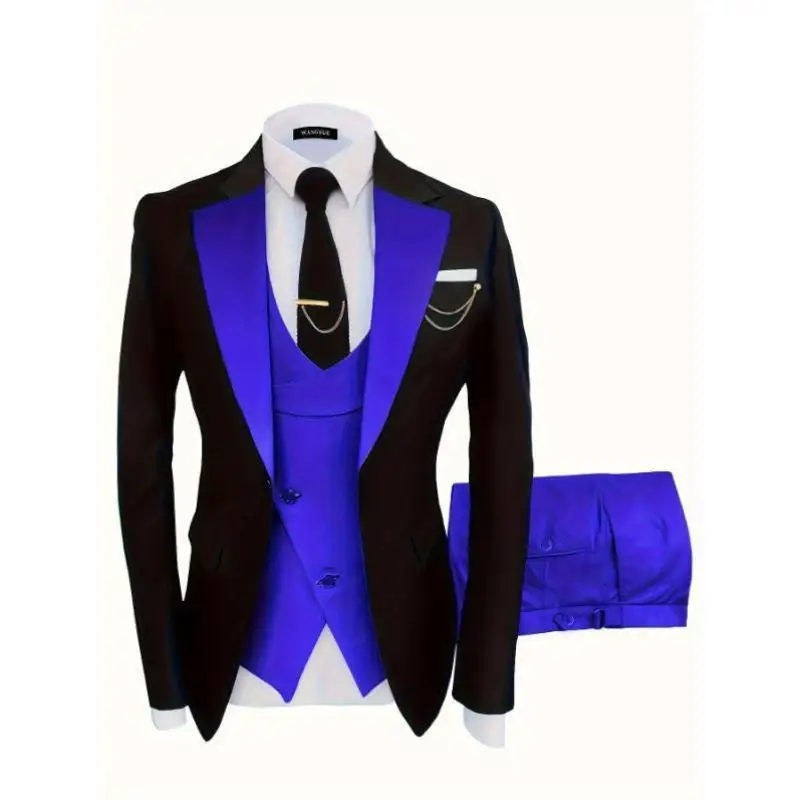 

Casual Mens Tee-Piece Suit Widespread Double Slit Thiened Seven Sve Length Flip Collar Single Button Pure Color Faion