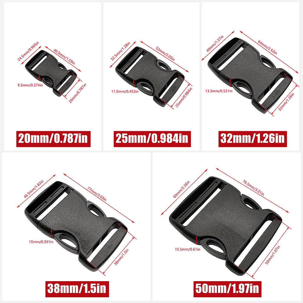 20mm 25mm 32mm 38mm 50mm Plastic Buckle black Arched&Inner Detach Buckle For Backpack Straps Outdoor Sports Backpack