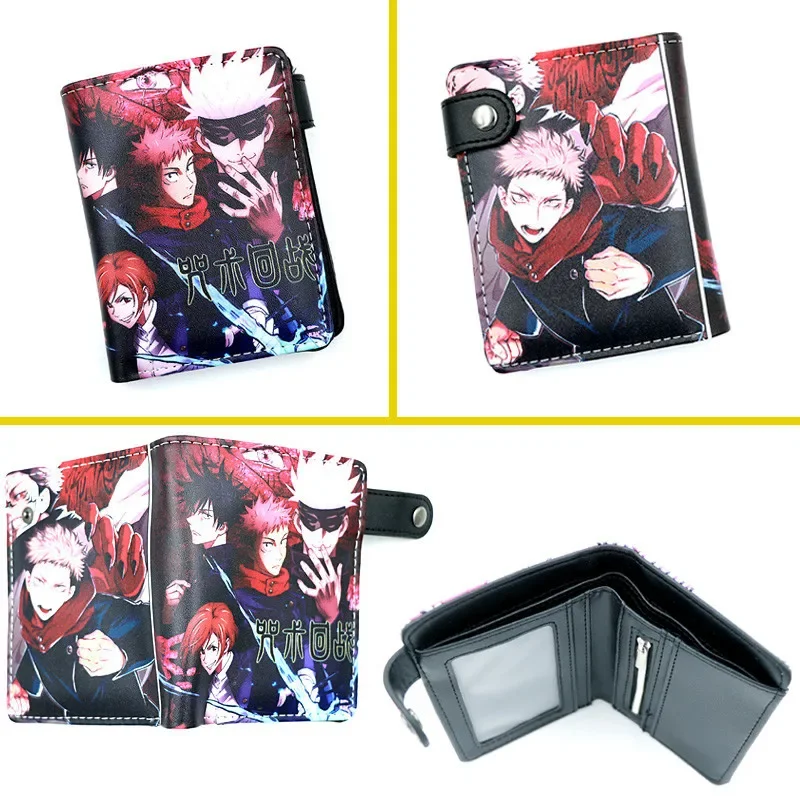 Cartoon Jujutsu Kaisen Satoru Gojo Bifold Short Men\'s Wallets Itadori Yuji Fushiguro Megumi Women Card Holders Coin Purse