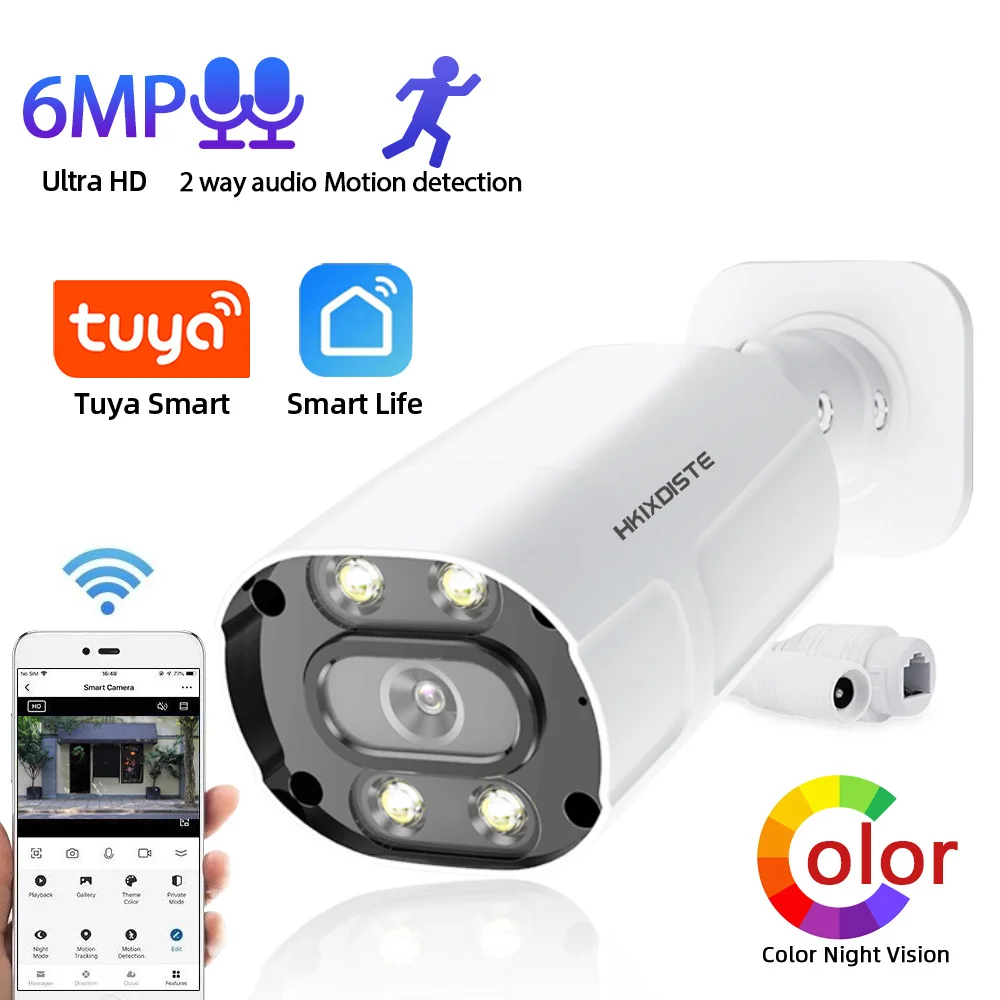 5MP Tuya CCTV POE IP Security Camera Outdoor Waterproof Full Color Night Vision IP Bullet Camera Video Surveillance System 6MP