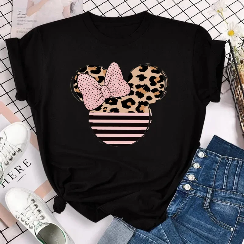 New T-shirts for Women Fashion Heart Minnie Print Unisex T Shirt Y2K Streetwear Clothes Kawaii Mouse Head T Shirt Female Tops