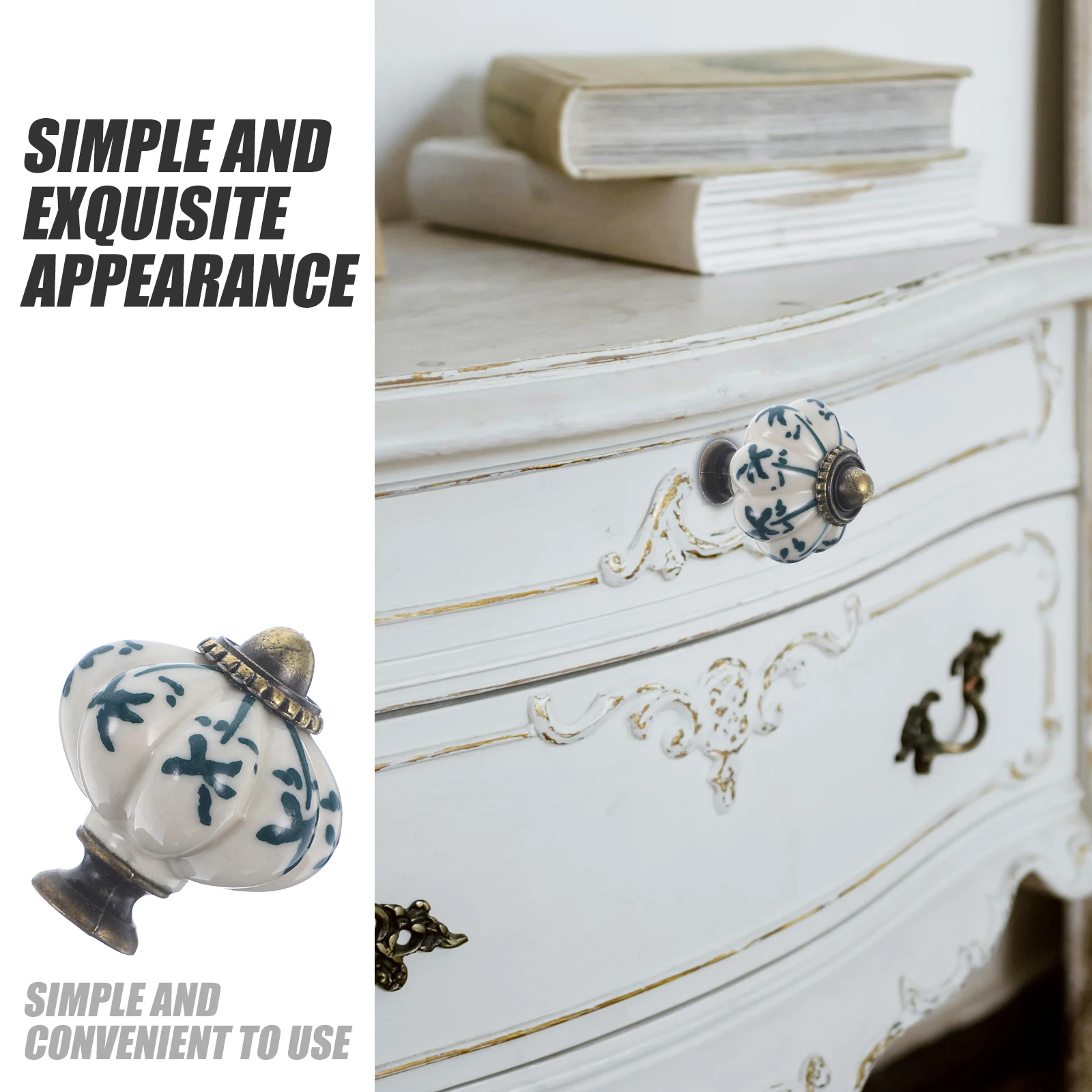 

12Pcs Vintage Blue and White Ceramic Drawer Knobs Pumpkin Design Cabinet Handles Durable Easy Installation Home Decor