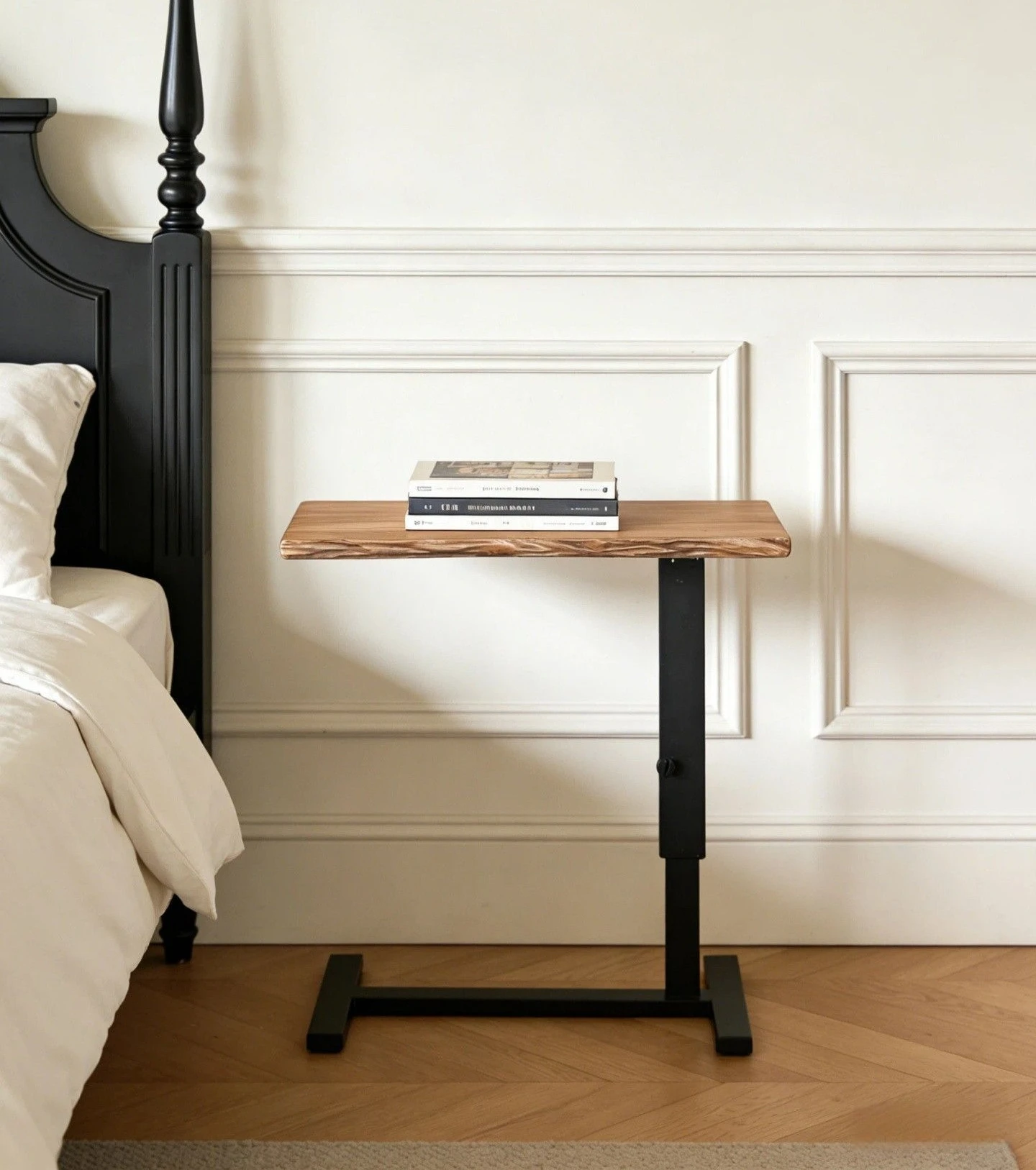 

Light French Solid Wood Bed Side Table Lifting Pulley Movable Computer Desk