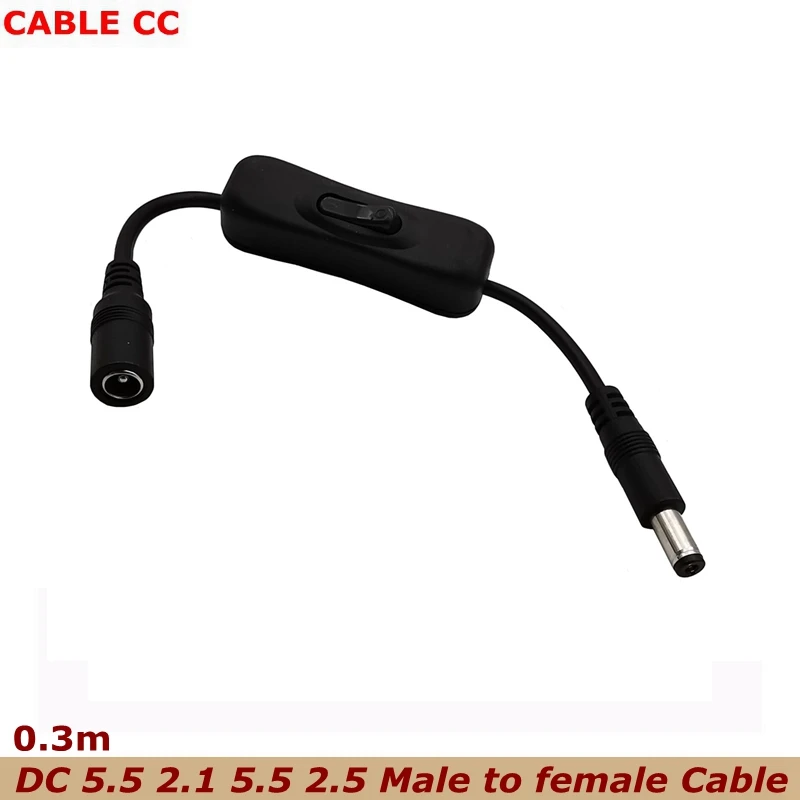 

0.3m 22AWG DC power switch 5.5 X 2.1mm 5.5 X 2.5mm DC Power Connector Male Plug to Female adapter black DC5-24V