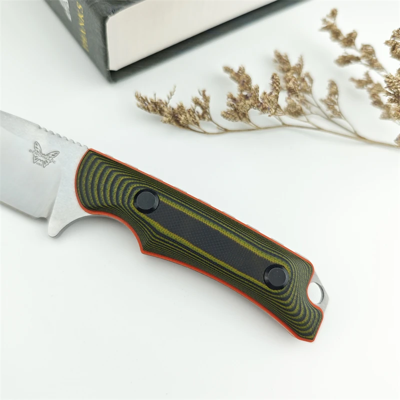 BM15017 with K sheath, outdoor hunting and meat cutting 8Cr13MoV blade camping dual color G10 handle fixed knife