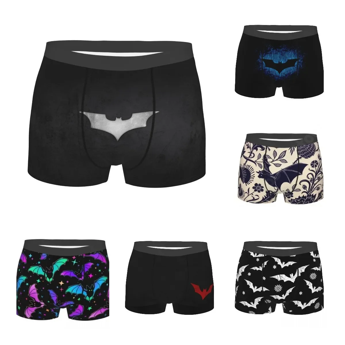 Black Bat Boxers Mens Panties Male Underpants Double Sides Printed Soft Breathable Machine Wash Cool   Polyester