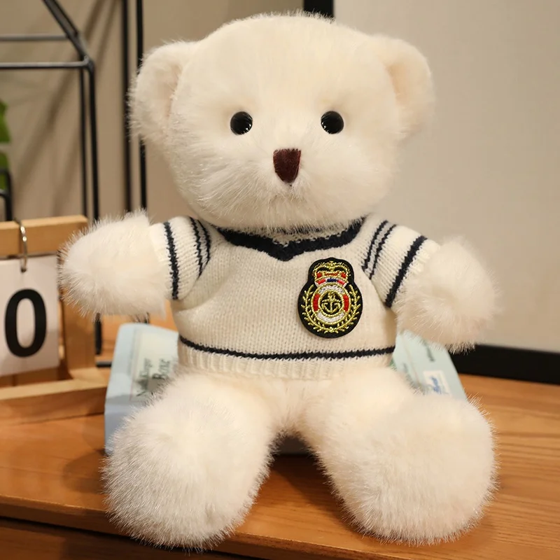 Royal Chest Badge Sweater Bear Plush Toys Adorable Stuffed Plush Animal Teddy Bear Companion Dolls For Kids Christmas Gifts