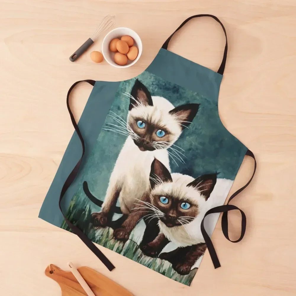 Two Curious Siamese Kittens Apron cook wear For Man Haircut Kitchen Supplies Smock for hairdressing Apron