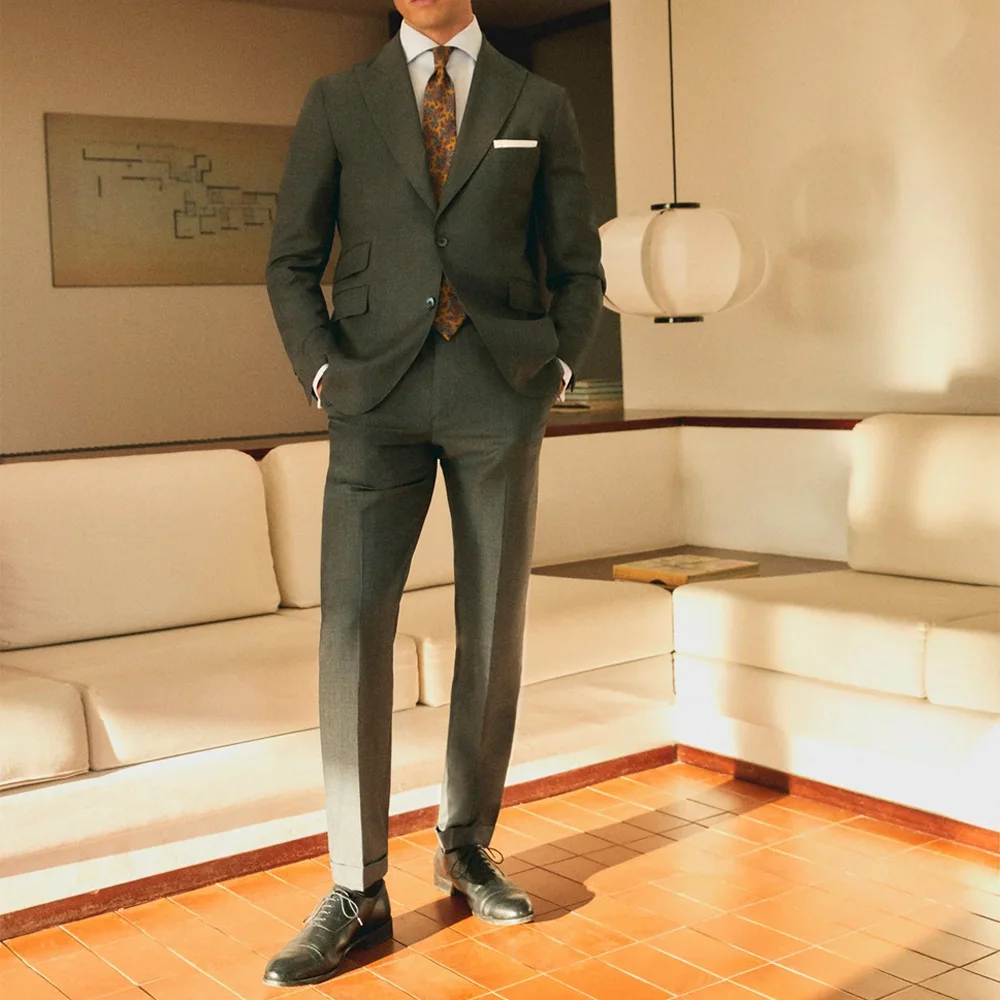 

Man Suit Set Business Style Men's Suits Solid Color Trends Costumes Peak Lapel Single-breasted Polyester Fiber Casual Two-piece
