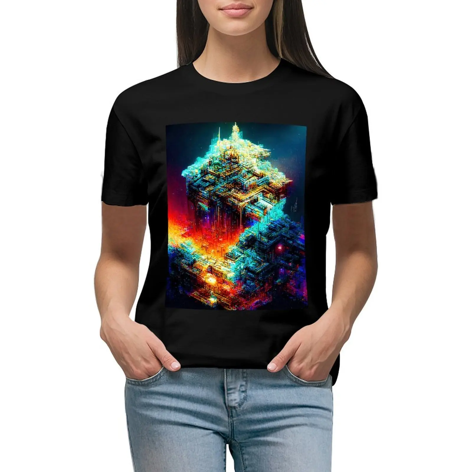 

Abstract futuristic city 4 T-shirt cute tops Aesthetic clothing cute clothes cat shirts for Women