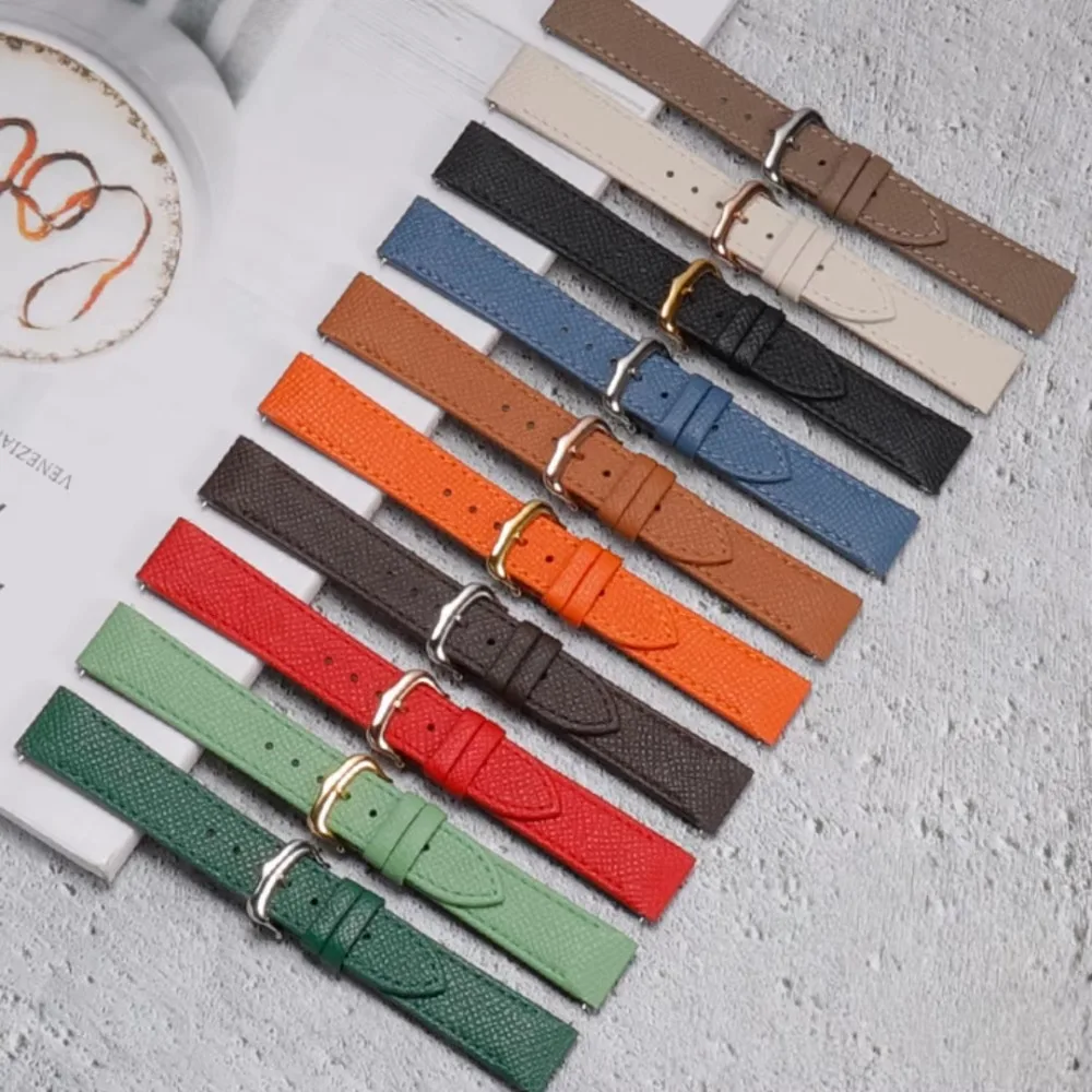 Genuine Palm Print Cowhide Leather Watch Strap 15.5mm 17.5mm 19mm Steel Quick Release Band For Cartier Santos-Dumont