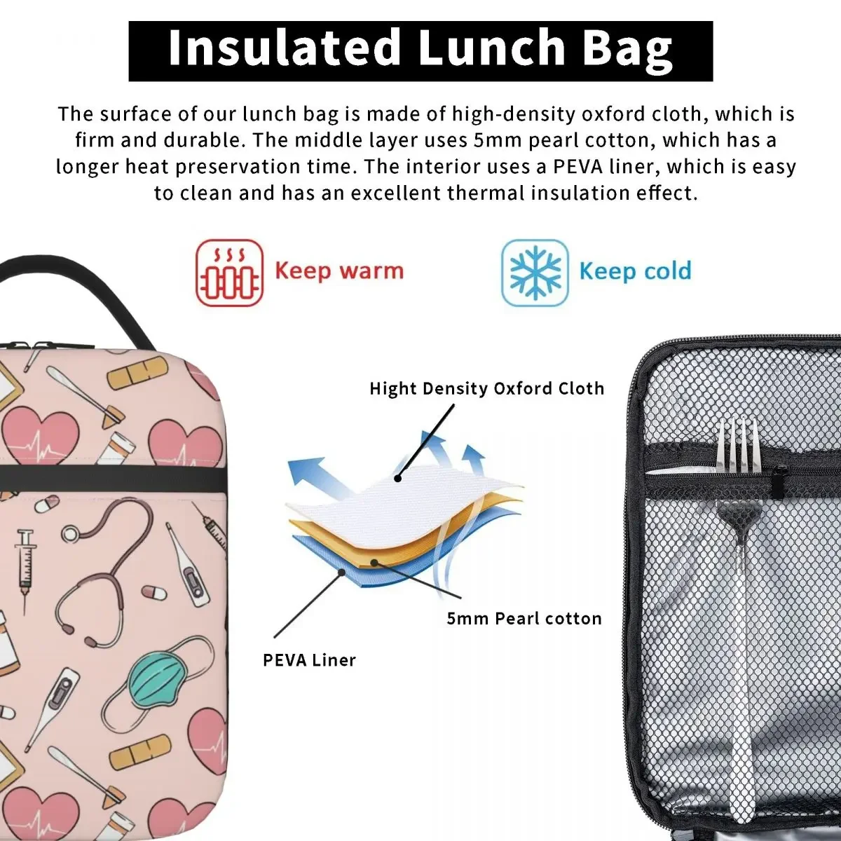 Funny Nurse Insulated Lunch Bag for Outdoor Picnic Nursing Leakproof Thermal Cooler Bento Box Women Kids