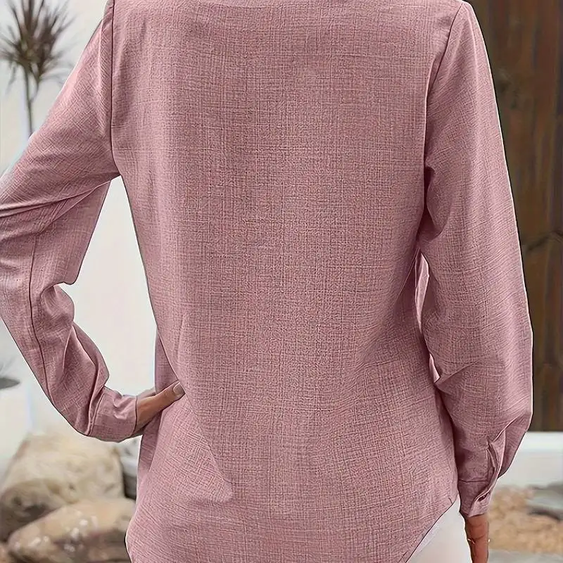 2025 Solid Color Polo Collar Shirt: Vertical Button Pocket Long Sleeve Blouse with Timeless Versatile Style for Office to Casual