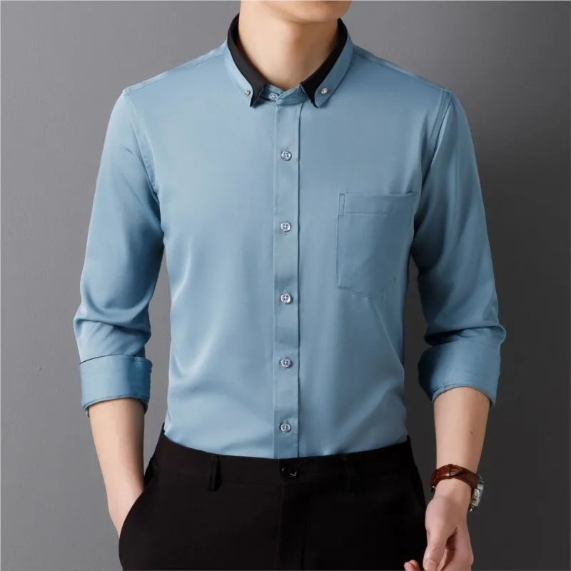 Camisa de negocios para hombre, camisa de manga larga con botones, cuello vuelto, informal, talla grande 5XL, NS5852, primavera y otoño