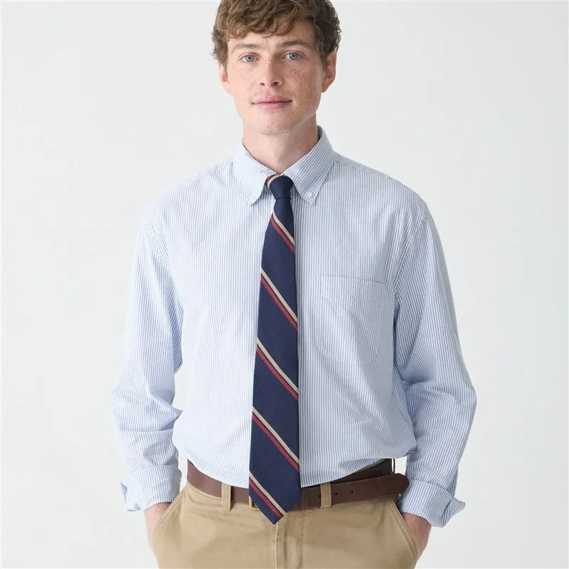 

Classic Ox Cloth Long Sve Cotton irt Men's Casual Button up ket Striped irt Autumn Youth Faion Stand Fit