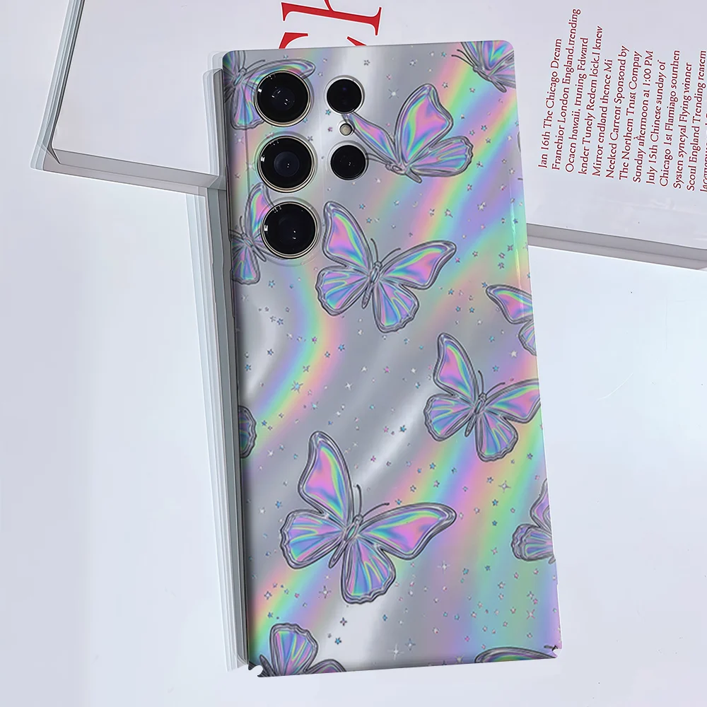 Holographic Butterfly Phone Case for Samsung Galaxy S26 S25 S24 S23 Ultra Plus Luxury Double-layer anti-fall Back Cover
