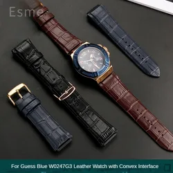 Genuine Leather Watchbands for GUESS Blue W0247G3 W0040G3 W0040G7  Watch with Male Convex Interface Watch Strap