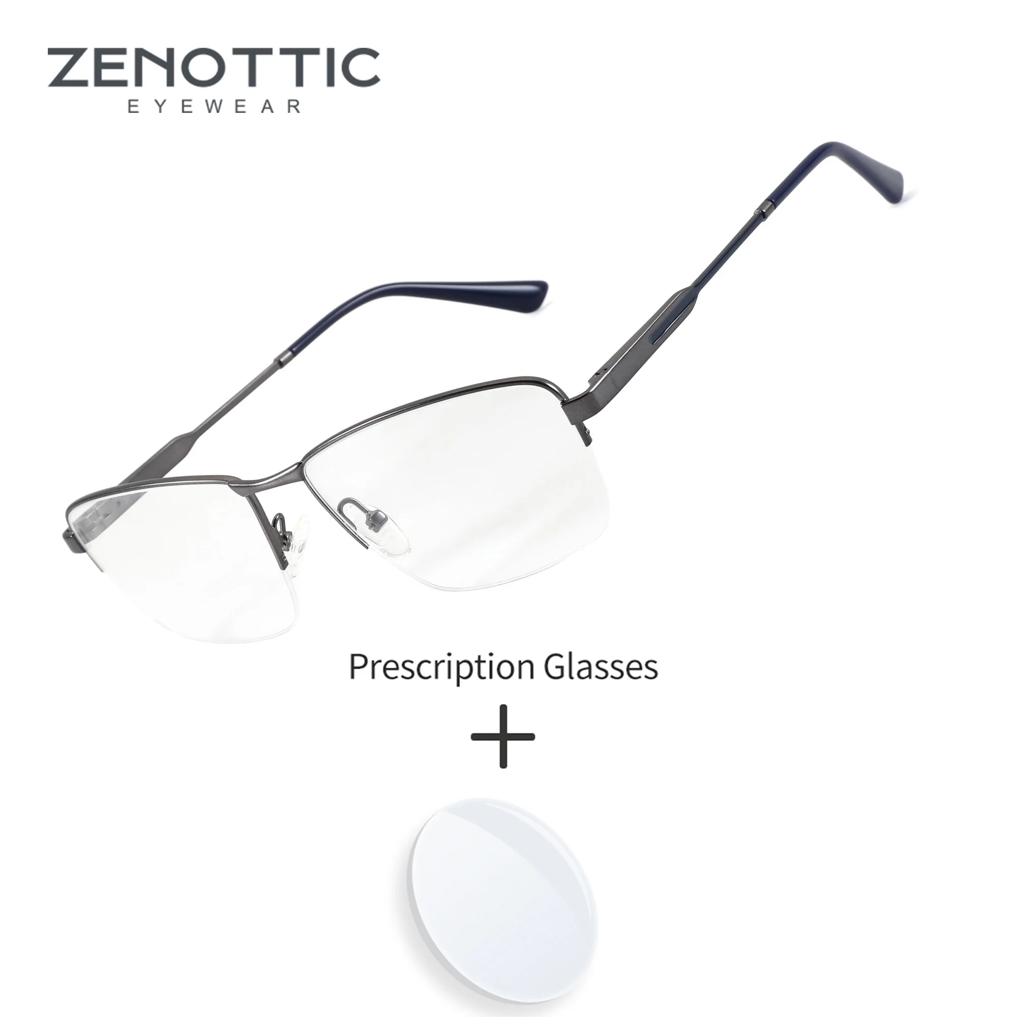 ZENOTTIC XL Size Half-Rim Rectangle Metal For Men Prescription Glasses Multifocal Progressive Anti-Blue Ray Eyeglasses