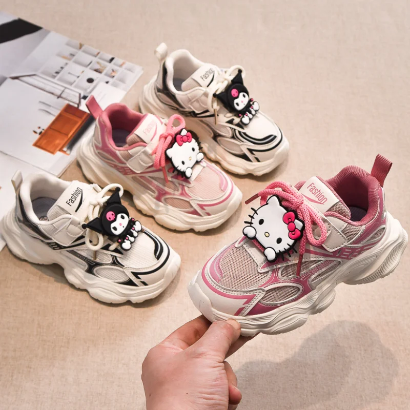 Children's Sneakers Cute Hello Kitty Baby Girls Casual Shoes Kuromi Student Shoes Girls Sport Shoes Breathable Running Shoes