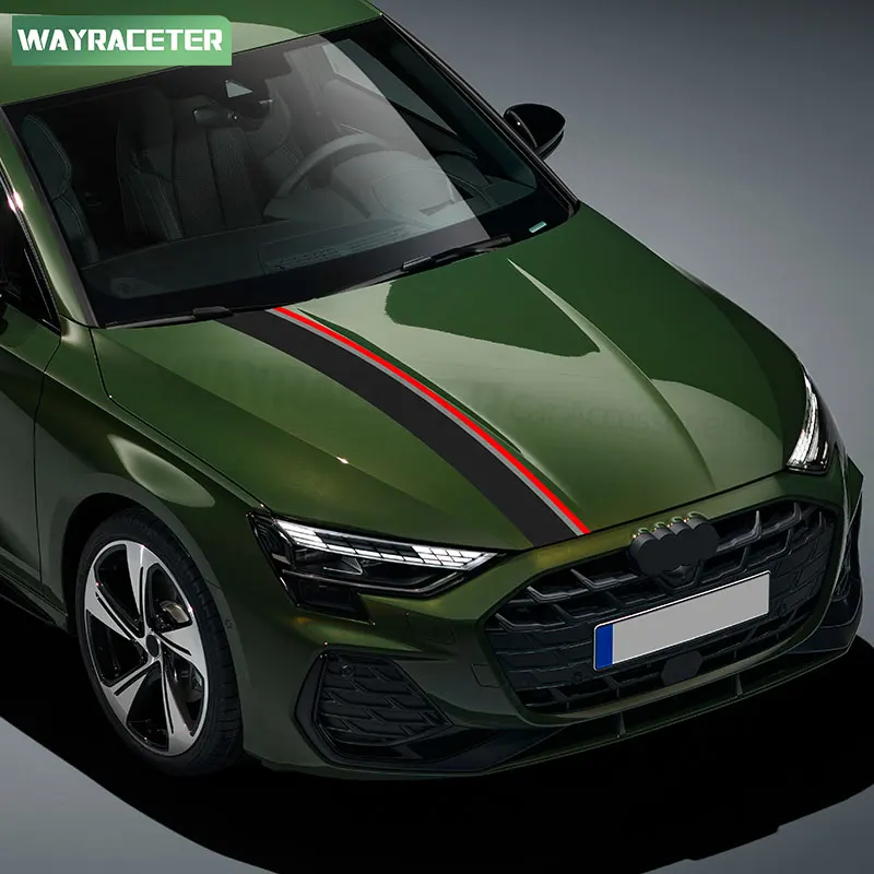 Sport Performance Tri Color Engine Cover Vinyl Decal Hood Bonnet Stripes Sticker For Audi A3 8V 8Y 8P 8L S3 RS3 Accessories view 5