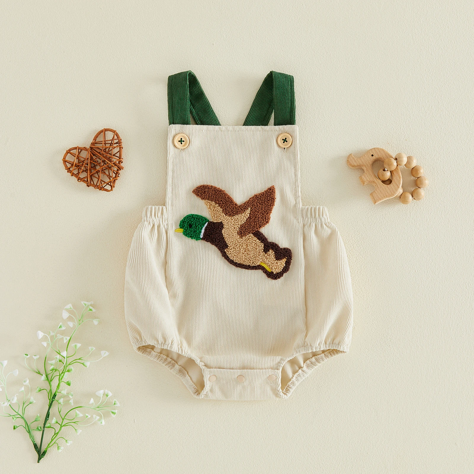 Baby Boy Corduroy Romper Casual Loose Fit Duck Embroideried Square Neck Sleeveless Boysuits Infant Boy Corduroy Jumpsuit