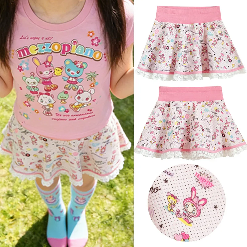 

Japanese Cartoon Mp Printed Daughter Clothing Jojifuku Mini Skirt Spring New Lace Ruffles Puff Skirt Sweet Girl Cute Y2k Skirt