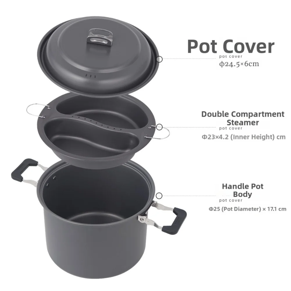 Stovetop Compatible 6L Camping Cookware For Camping Efficient Heat Conduction Easy To Clean Multi-purpose Use For Campfire
