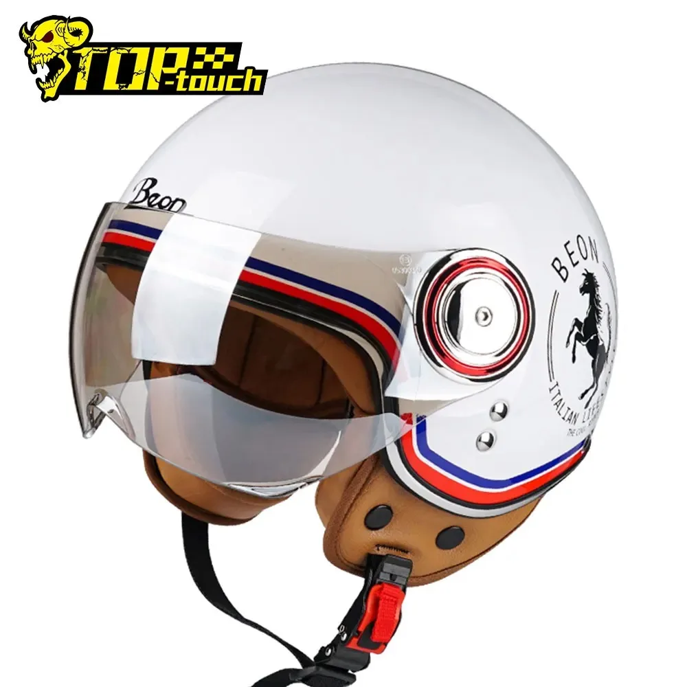 Beon retro capacete da motocicleta abrir rosto cheio 3/4 moto scooter dupla lente casco moto elétrico do vintage equitação corrida capacetes