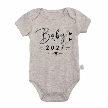 Combinaison Bébé 2027 pour Annonce de Grossesse, Imprimé Cœur, Manches Courtes, Grenouillère en Coton pour Nouveau-né, Tenue Révélatrice de Sexe 6