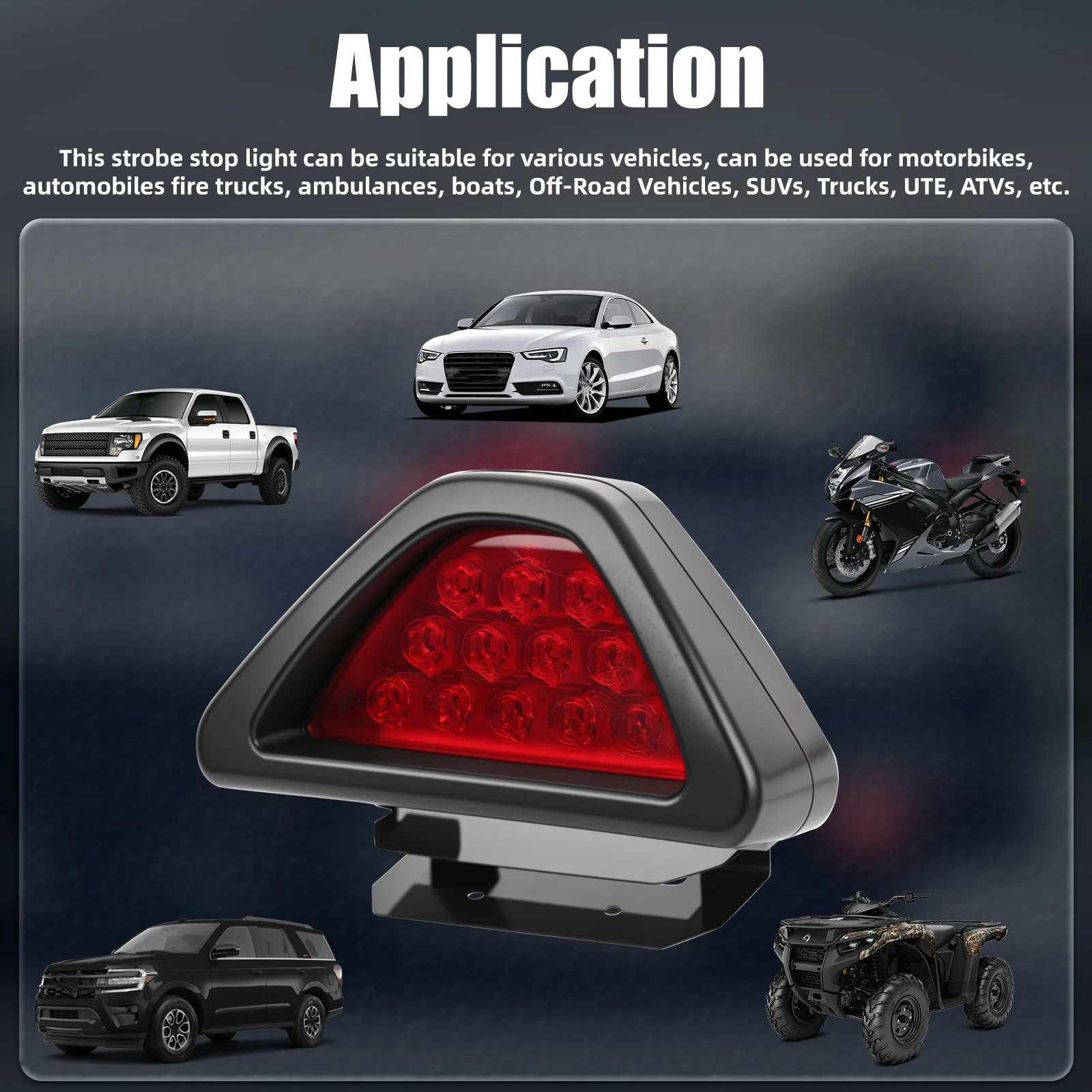 

Универсальный автомобильный стоп-сигнал треугольной формы, 12 светодиодов, задний противотуманный фонарь, третий стоп-сигнал, фонарь заднего хода