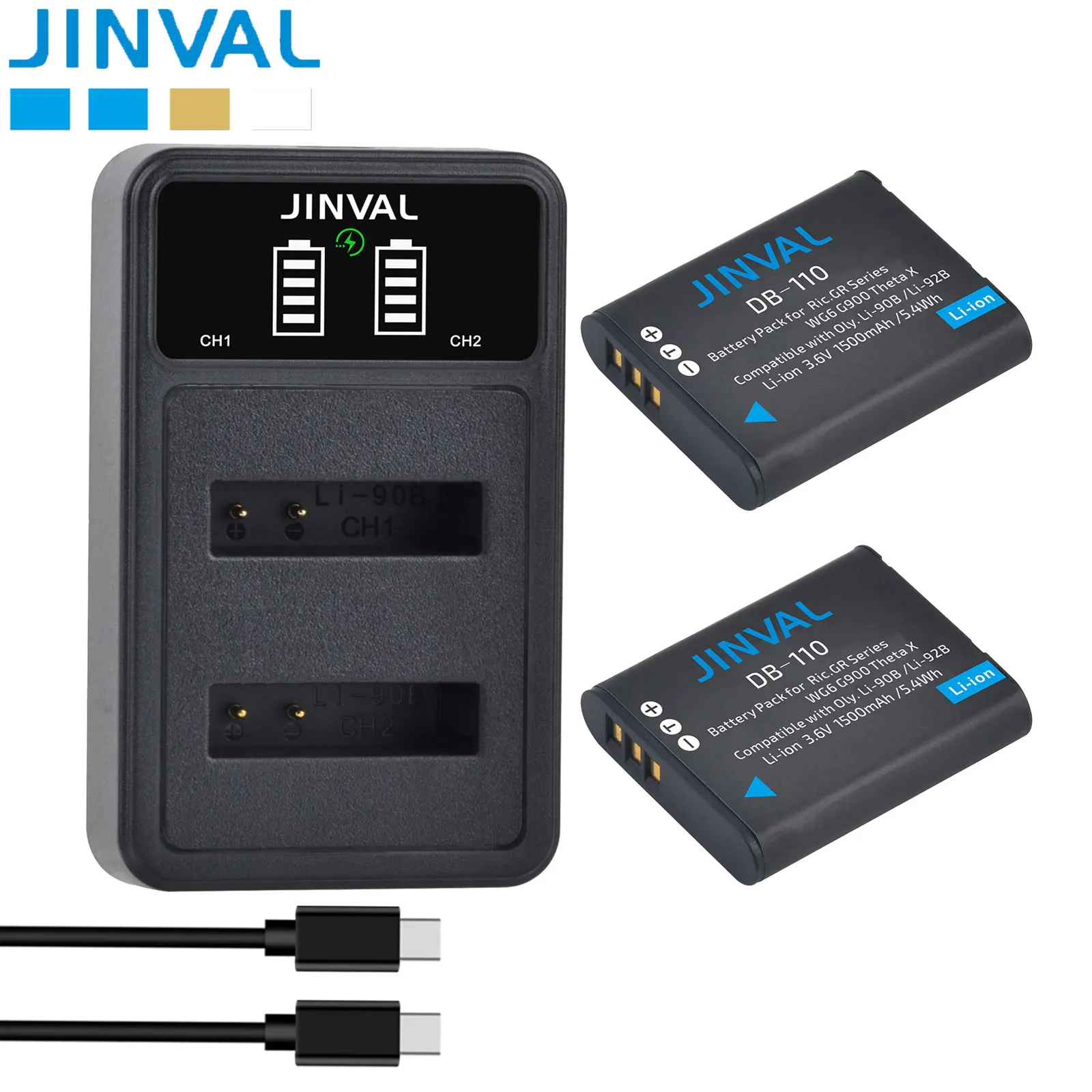 JINVAL 1500mAh DB-110 Battery LI-90B LI-92B Replacement Battery For Olympus Tough TG-6 TG-7 Stylus XZ-2 For Ricoh GR III GR IIIx