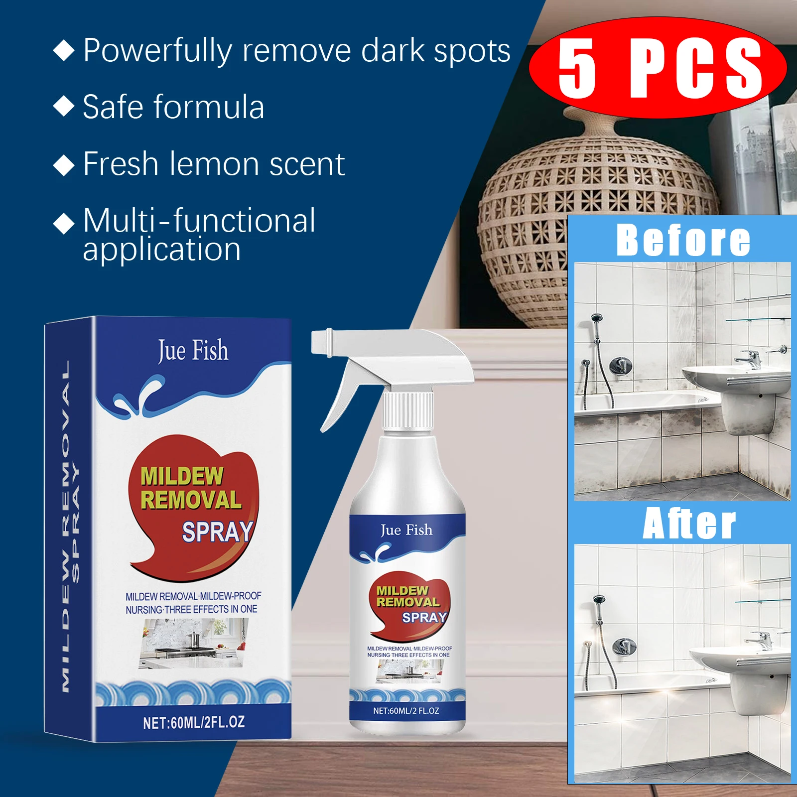 5pcs Wall Mildew Remover Mildew Stain Remover Spray Active Mildew Mould Removal Foam Spray Long-lasting Effect Wall Mold Remover