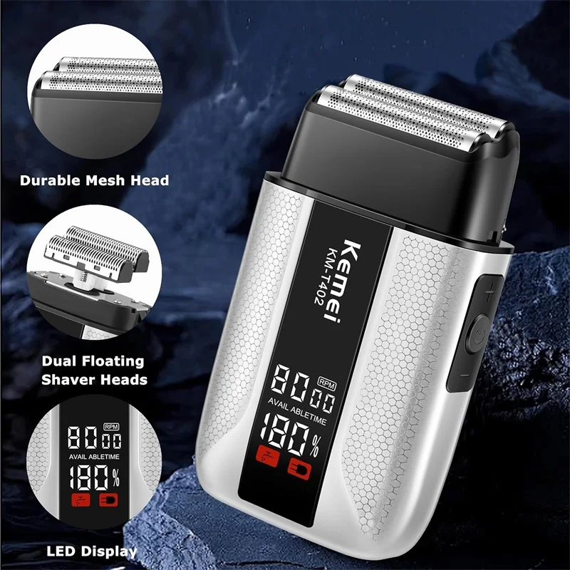 KEMEI T402 Professional Foil Shavers for Men IPX7 Waterproof Electric Razor for Men with LED Display  Double Electric Shaver